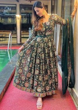 Teal Green Embroidered Readymade Anarkali Suit