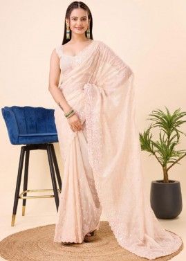 Pastel Pink Embroidered Saree With Blouse