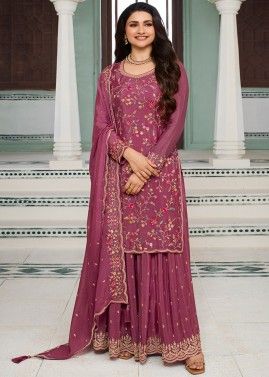Prachi Desai Pink Embroidered Chiffon Sharara Suit