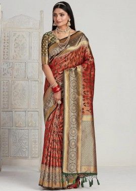 Maroon Kanjivaram Silk Woven Saree