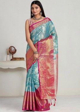 Turquoise Kanjivaram Silk Woven Saree