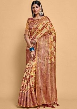 Multicolor Zari Woven Saree In Kanjivaram Silk