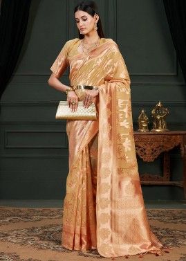 Light Brown Saree In Woven Work