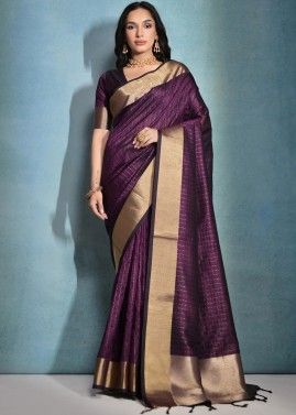 Purple Zari Work Saree In Banarasi Silk