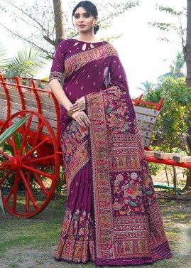 Purple Zari Woven Work Silk Saree