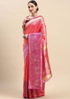 Pink Banarasi Silk Zari Woven Saree