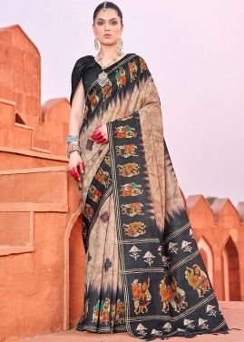 Multicolor Tussar Silk Saree In Digital Print