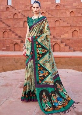 Multicolor Printed Tussar Silk Saree