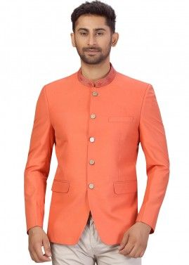 Orange Readymade Bandhgala Jodhpuri Jacket