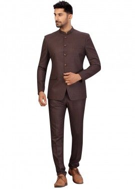 Brown Art Silk Readymade Bandhgala Jodhpuri Suit