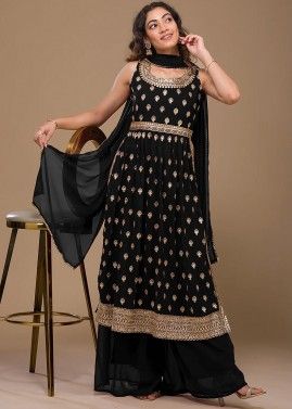 Black Embroidered Palazzo Suit In Georgette