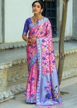Pink Woven Work Paithani Silk Saree & Blouse
