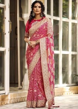 Pink Embroidered Banarasi Silk Bridal Saree 