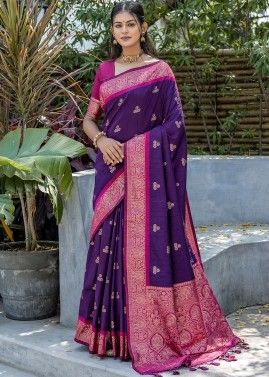 Purple Woven Work Saree In Banarasi Silk