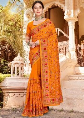 Yellow Embroidered Saree In Georgette