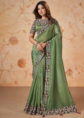 Green Embroidered Saree & Blouse