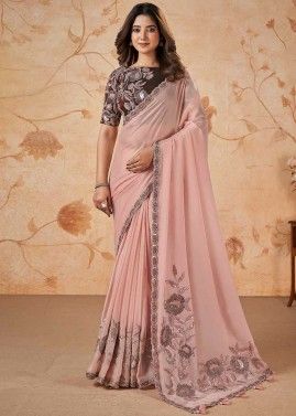 Peach Embroidered Saree & Blouse