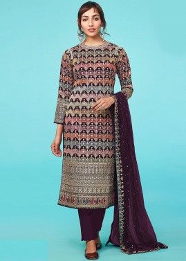 Multicolor Georgette Suit Set In Embroidery