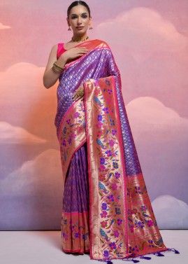 Purple Zari Woven Saree In Paithani Silk