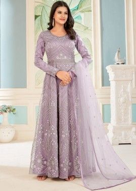 Purple Embroidered Anarkali Style Suit