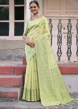 Pastel Green Art Silk Saree In Woven Work