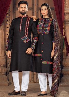 Navratri Black Readymade Embroidered  Couple Set