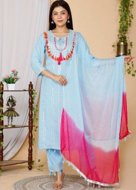 Readymade Blue Embroidered Pant Suit