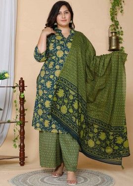 Readymade Floral Print Sharara Suit In Green