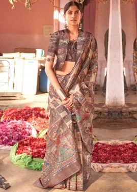 Multicolored Printed Saree In Silk