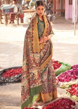 Multicolored Silk Printed Saree