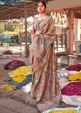 Multicolored Printed Work Silk Saree