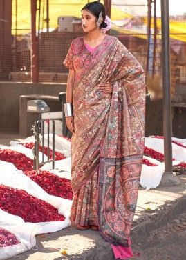 Multicolored Silk Saree In Printed Work