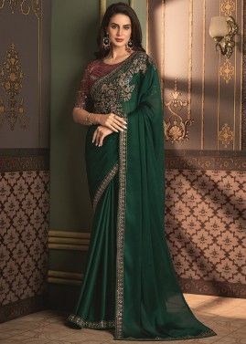 Green Thread Embroidered Banglori Silk Saree