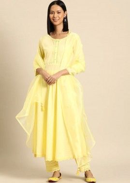 Yellow Anarkali Suit Set In Cotton