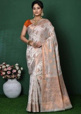 White Zari Woven Saree In Silk