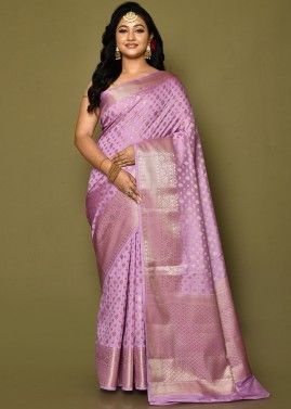 Purple Zari Woven Saree In Banarasi Silk