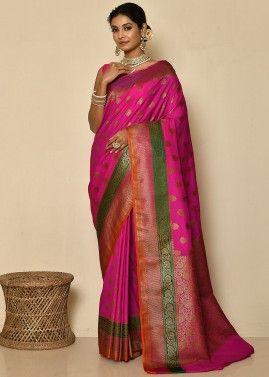 Pink Zari Woven Saree In Banarasi Silk