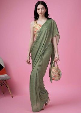 Green Readymade Embroidered Saree