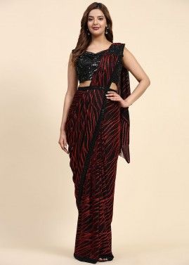 Black Embroidered Saree In Lycra