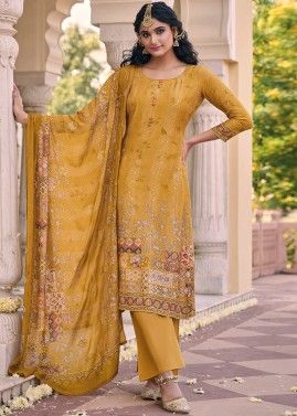Yellow Cotton Digital Floral Print Palazzo Suit