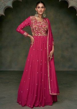 Pink Embroidered Anarkali Suit Set