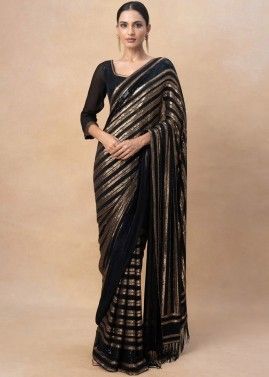 Black Embroidered Saree In Georgette