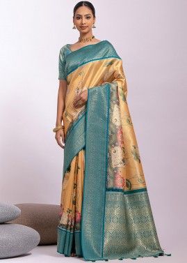 Yellow Tissue Saree In Woven Work