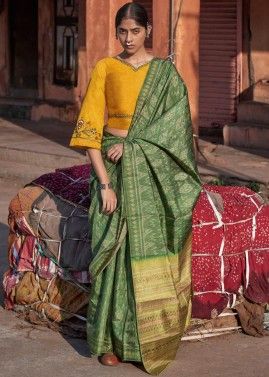 Green Art Silk Saree In Printed Work