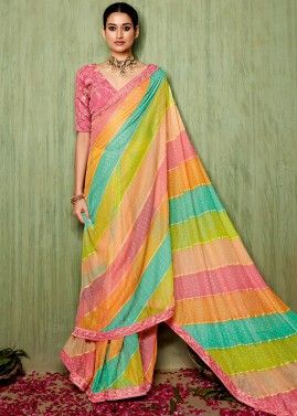 Multicolor Bandhej Printed Art Silk Saree