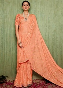 Peach Saree In Art Silk Foil Sequins Embellishment