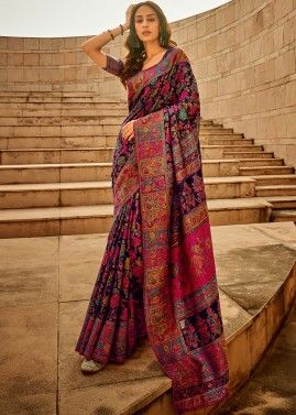 Multicolor Satin Silk Saree In Digital Print