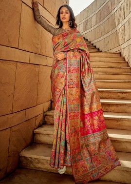 Satin Silk Digital Printed Saree In Multicolor