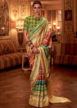 Multicolor Art Silk Printed Saree & Blouse