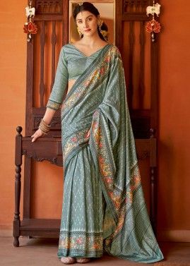 Art Silk Printed Saree In Mauve Brown 